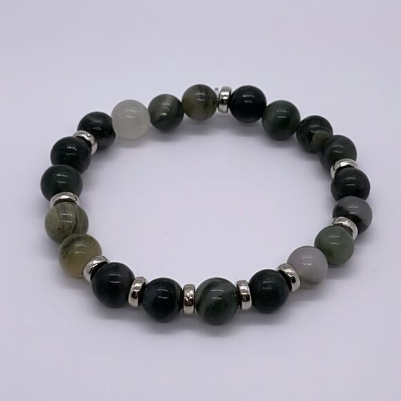 NWT Wool + Pepper Co. Earthy Greens & Silver Beaded Bracelet - Picture 3 of 3